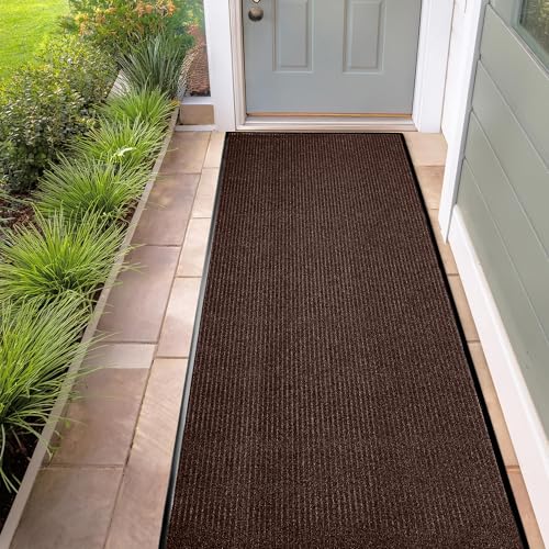 Image of MaxMat Extra Large Floor Mat - Heavy Duty, Waterproof, Low-Profile, Easy to Clean, Commercial Grade Doormat (3 x 10 Feet, Brown, MXM-RIB0310BR)