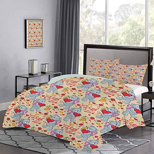 Juego de colcha de con dibujos románticos osos de peluche con corazones,...