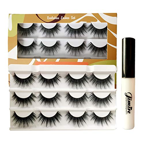 JIMIRE Fluffy Long False Eyelashes Reusable Dramatic Mink Faux 3D Lashes with Eyelash Glue 6 Pairs
