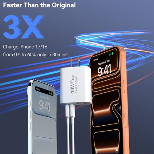 Image of USB C Wall Fast Charger Block, 40W 4-Port Type C Chargers Fast Charging Blocks PD Power Charger Adapter+QC 3.0 USB Multiport Charger Brick for Phone 17 /16 /15 /14 /13 /12 Pro Max, i-Pad, Galaxy S25-2Pack
