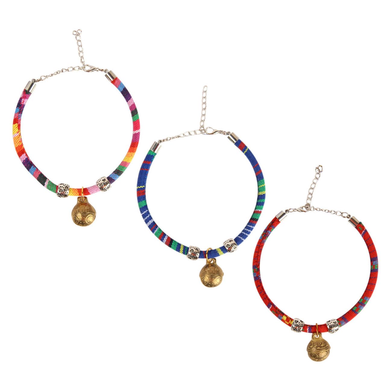 Collar con cascabel para gatos WOONEKY ajustable estilo étnico pack de 3 para mascotas pequeñas