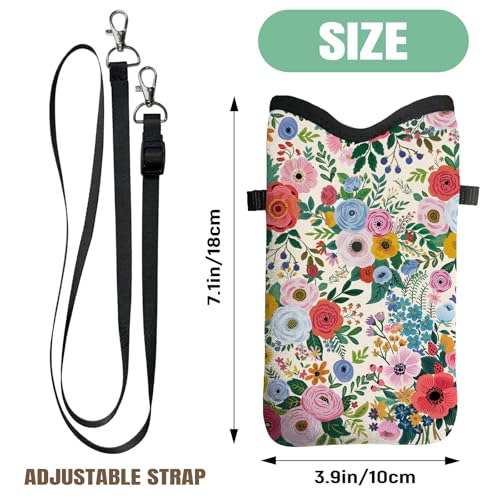 Image of Cell Phone Sleeve Pouch Case Bag with Crossbody Strap Neck Lanyard for Women Girls, Colorful Flower Floral Cell Phone Crossbody Bag 7.1x3.9 Inch
