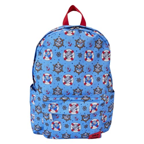 Loungefly Mochila Disney Donald Duck 90th Anniversary All-Over Print Nylon tamanho completo, azul, grande, Pato Donald, Azul, Large