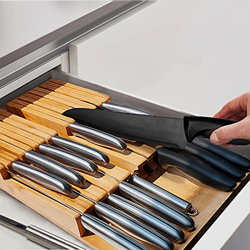 Niuxx In-Drawer Knife Block With 16 Knives, Bamboo Knife Organizer For Steak Knives, Chef Knives And Sharpener, Cutlery Holder With Detachable Knife Slots, Premium Kitchen Knives Set For Home #TOP4