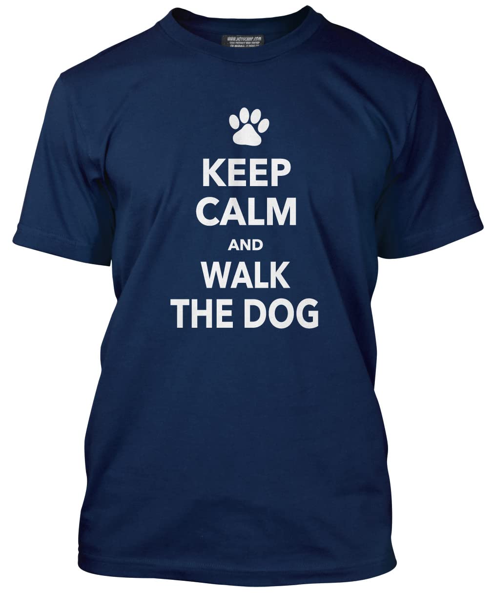 Keep Calm and Walk The Dog Men's Unisex T-Shirt - Navy Small