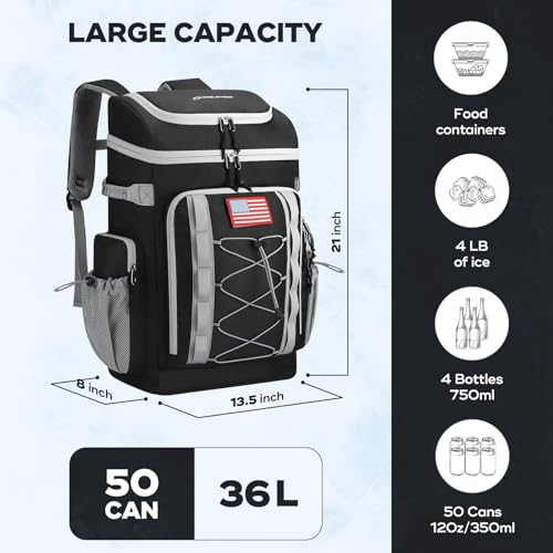 Image of Maelstrom 35 /50 Can Insulated Backpack Cooler, Leakproof Soft Lunch Ice Bag | Keeps Food Cold For 16h, Peva Liner, Durable Nylon, Ergonomic Padding. Perfect For Men, Women, Camping, Beach, Hiking, Travel