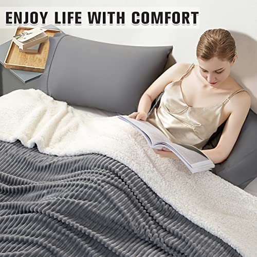 Lianlam Sherpa Fleece Blanket, Plush Thick Cozy Dual Sided Blanket For Adults, Fuzzy Fluffy Warm And Soft Blanket For Sofa, Couch ,Bed (Grey, King(104"X90")) #TOP2