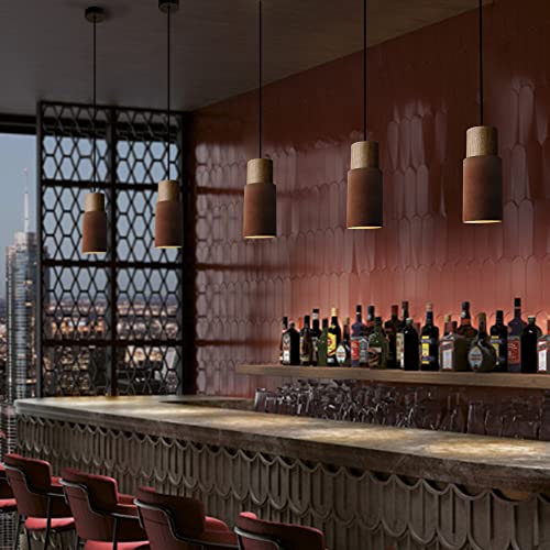 ouglres Pendant Light Rusty Red,Kitchen Island Lights with Durable Metal Lampshade,Height Adjustable,Industrial Natural Wood Hanging Light,Retro Lamp for Dining Room,Living Room,Bedroom,Bar,E27,1pack - Image 4
