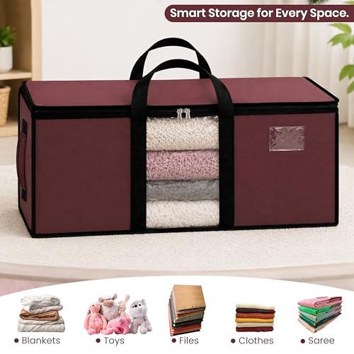Image of Storite Jumbo Super-Size 78L Canvas Moisture Proof MultiPurpose Heavy Duty Storage Bag for Toys /Stationery /Blankets /Clothes /Moving Bag With Strong Reinforced Handles Rectangular Maroon(84x26x36cm)