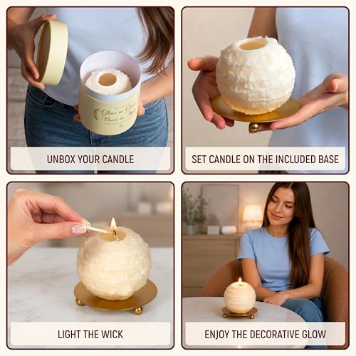 Image of Spiral Candles Burn Around, 4.5 Inch Beige, Unscented, Metal Base | Beeswax Soy Blend, Twisted Wave Design, Approx. 4-Hour Use, 10 oz Gift for Women
