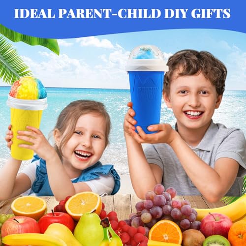 Slushie Cup, Slushy Maker Cup, Frozen Magic Squeeze Cups für Saft, Milch, Joghurt, Eiscreme, DIY Smoothie Kühlbecher mit Deckel und Strohhalm für Kinder, Freunde, Familie (blau + gelb) – Bild 7