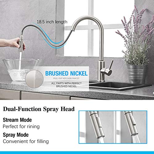 Qomolangma Touch Sensor Kitchen Faucets with Pull Down Sprayer, Touch On Single Handle Kitchen Sink Faucet with Pull Out Sprayer, Stainless Steel, Fingerprint Resistant,Brushed Nickel