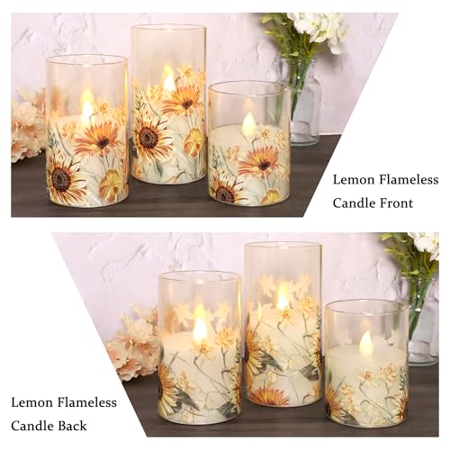 Image of MELTONE Fall Sunflower Flameless Candles with Remote Timer Real Wax Flickering Battery Operated Glass Candles - Home Party Bedroom Birthday Christmas Autumn Decorations