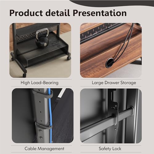 FITUEYES Tall TV Stand with Wood Storage Cabinet for 40-85 Inch, Stable TV Floor Stand on Wheels with DIY Peg Board, Universal Mobile TV Stand Holds 60kgs, K Series - Image 7