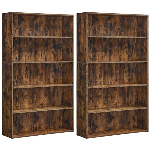 Image of VASAGLE Set of 2 Bookshelves, 30 Inches Wide, 5-Tier Open Bookcases with Adjustable Storage Shelves, Floor Standing Units, Rustic Brown ULBC175X01-2