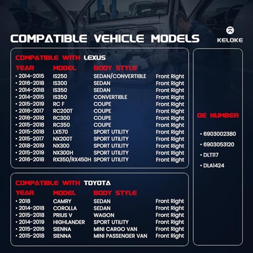 Image of KELOKE Door Lock Latch Actuator Compatible with Toyota Camry Corolla Sienna Highlander Prius V & Lexus RX450h IS250 IS300 IS350 RC200t and More, Front Right, Replaces# 6903053120