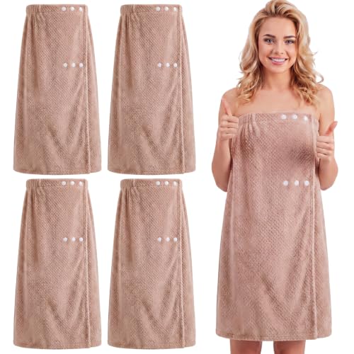 Image of Tigeen 4 Pcs Spa Wrap Towel Wrap for Women Spa Robe with Adjustable Closure Elastic Top Lightweight Wraps for Bath Shower (Taupe,M)