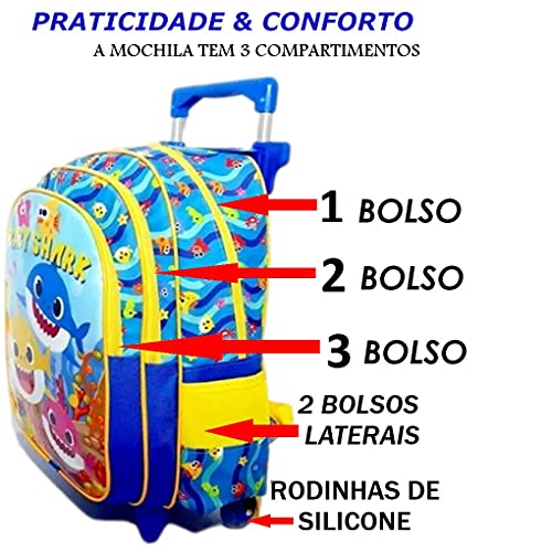 MOCHILA RODINHAS ESCOLAR INFANTIL GIRLS C/3 PÇS CRIANÇAS MENINAS LINDA