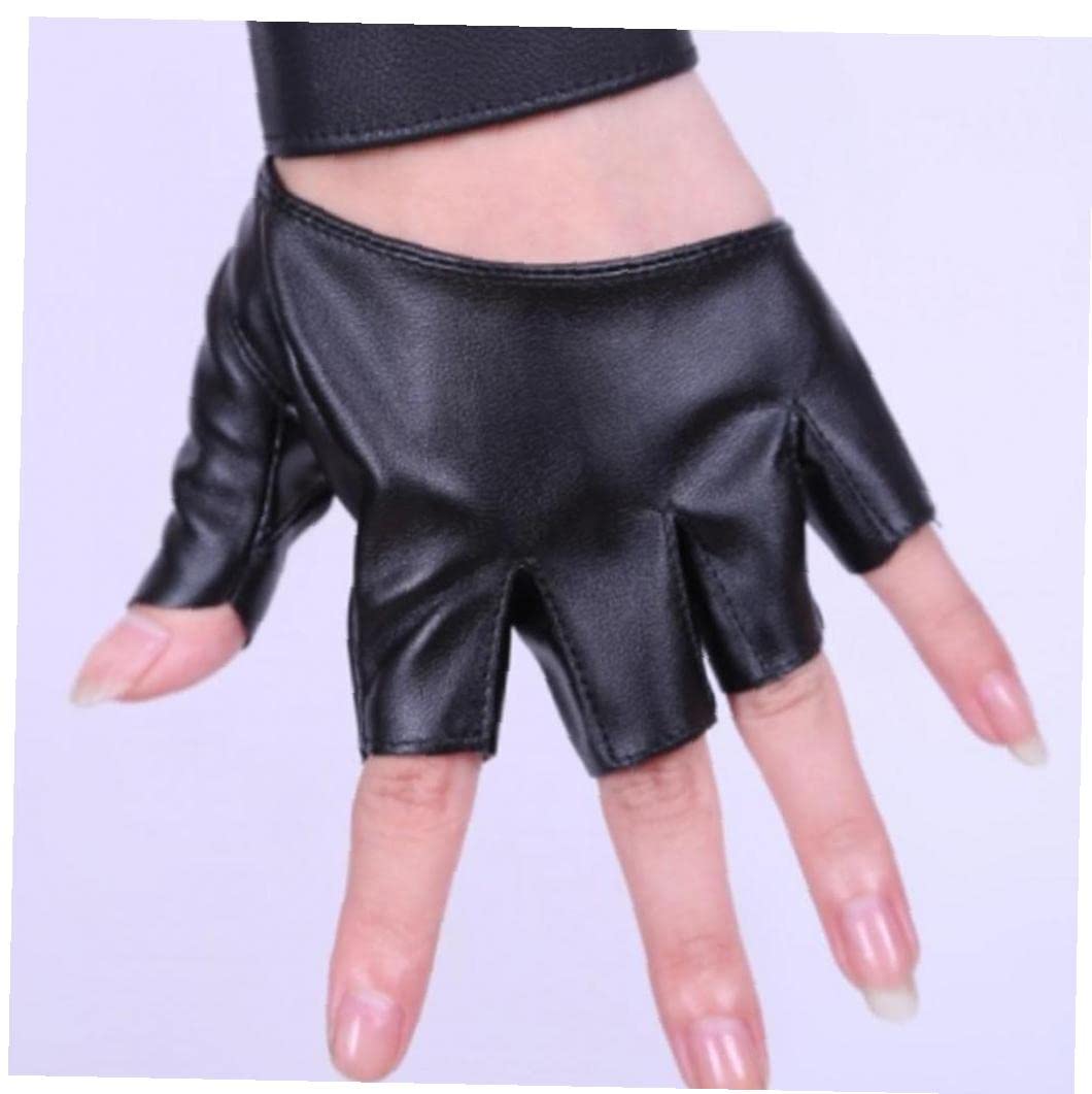 Froiny Women Pu Leather Fingerless Gloves Goth Punk Harajuku Costume Lolita Cosplay Mitt Outdoor Gloves for Sport Riding Motor