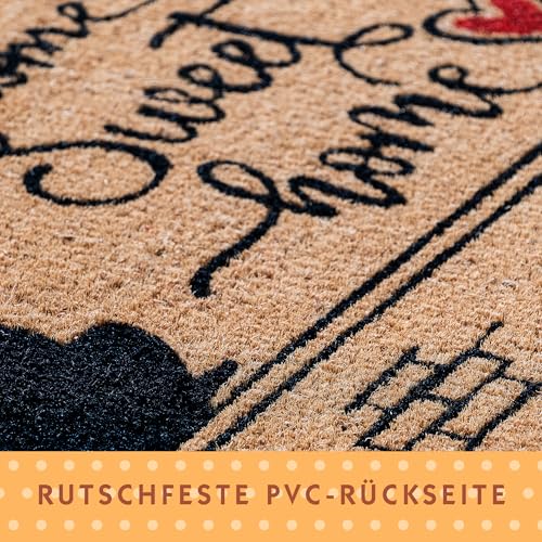 SPOTTED DOG GIFT COMPANY Kokos Fußmatte für Innen - Schmutzfangmatte Natur, Kokosmatte Outdoor Hund Home Sweet Home Fußabtreter Wetterfest und rutschfest für Flur, Eingangsbereich & überdachten 60x40