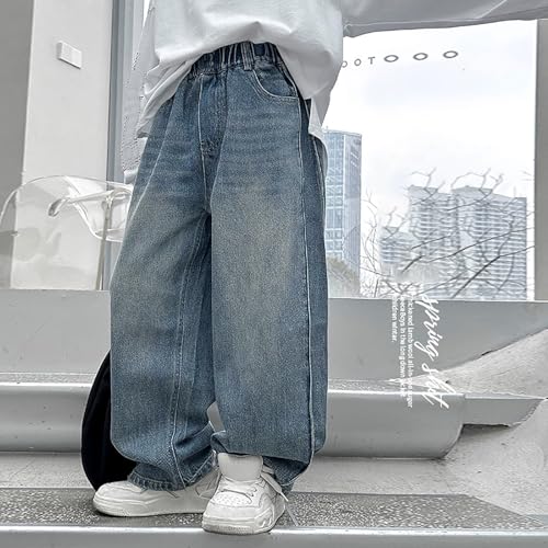 Boys Casual Outdoor Pants Denim Trousers Elastic Waist Lightweight Comfortable Long Pants for Kids Ages 4-132