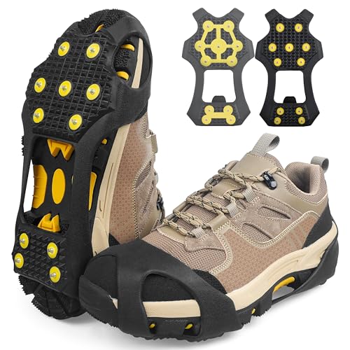 Ice Cleats for Shoes and Boots Snow Traction Cleats Crampons for Walking on Snow and Ice 11 Studs Anti Slip Overshoe Footwear Ice Rubber Walking Cleats Crampons (XL【Women(11.5-14)/Men(10-13.5)】)