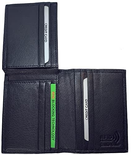 Paul and Taylor Slim Front Pocket Vertical Minimalist BiFold RFID Mens Leather Wallet w/ 1 Flip up ID Window, 10 Credit Card Slots, 2 Hidden Pockets, Currency Compartment w/Key Holder #P51255 (Black)2