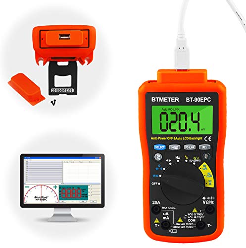 Image of BTMETER BT-90EPC Digital Multimeter, Auto-Ranging AC /DC Volt Amp Ohm Temperature Electric Multi-Tester, w /USB to PC Link Sync for Data Logging