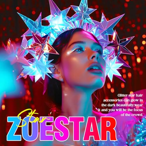 Zoestar Light Up Star Crown Headband Gold Stars LED Headbands Glowing Bridal Headpiece Hair Accessories for Women - Image 3