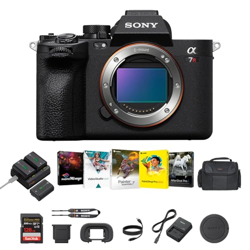 Image of Sony a7R V Mirrorless Camera (Black) - 61MP Full-Frame Digital Camera with Batteries & Dual Charger Kit, Corel Software Kit, 128GB SDXC Memory Card & Large DSLR Bag - Essential Bundle