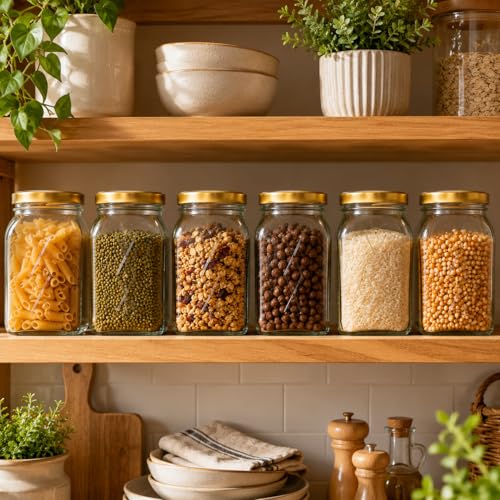 Image of Pure Source India Premium Clear 6 Pcs Glass Jar with Gold Lug Cap | Airtight Food Storage Jar for Honey, Jam, Pickles, Spices & Preserves (250 gm)