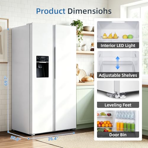 Image of Antarctic Star 18.1 Cu.Ft 2 Door Freezer Refrigerator,with Ice making and water dispenser,powerful LED light,for Kitchen,Dorm and Office,Silver
