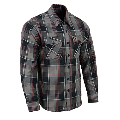 Milwaukee Leather MNG11658 Men's Black and Grey with Red Long Sleeve Cotton Flannel Shirt - Large