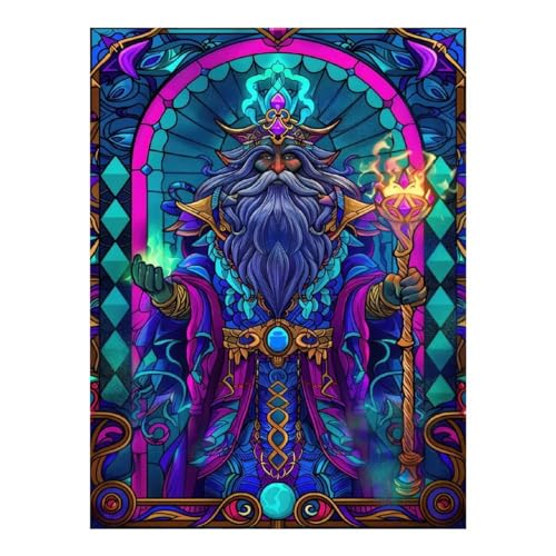 Kit peinture diamant vitrail magicien POLIUAWS pour débutants 30x40cm