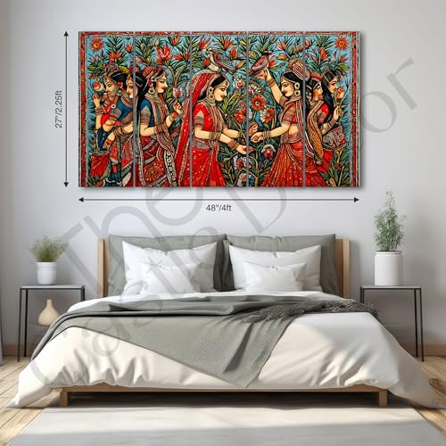 Image of The Castle Decor Pichwai Madhubani art painting with frame Big Size 27x48 Wall art for living room,Bedroom,Drawing room,Hotels-Wooden Framed-718
