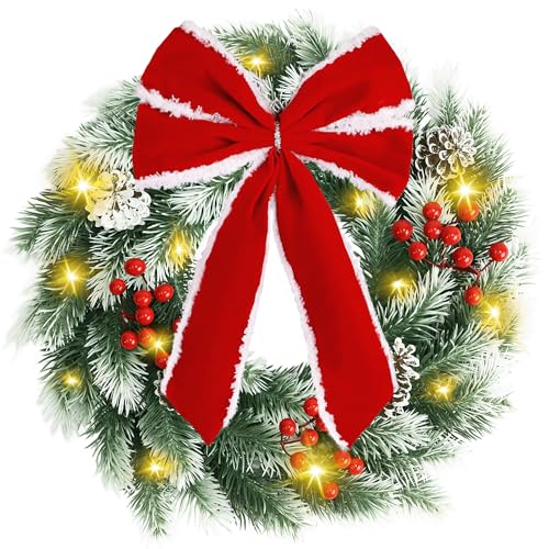 Pinkpum Lighted Christmas Wreath for Front Door Decor 16.5" Green