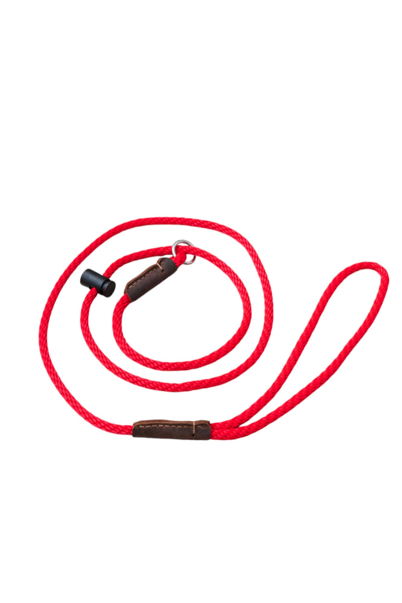 Slip lead/PREMIUM/professional dog training leash/6mm PP rope with the push button snug stopper and hand-stitched leather binding /4,6,8 Feet (6 Feet, Red)