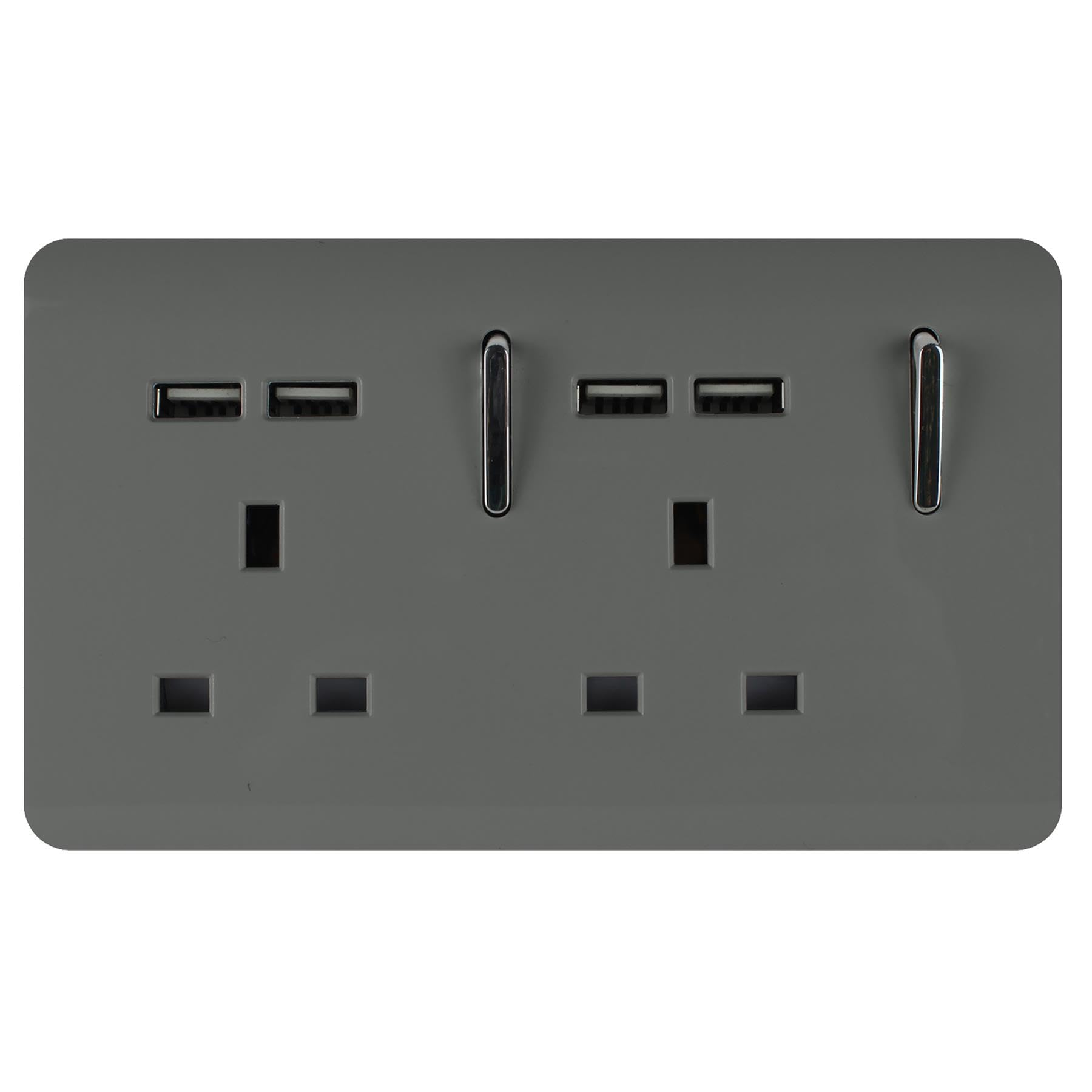 Trendi Switch Trendi 2 Gang Artistic Modern Glossy 13 Amp 4X2.1ma Usb Switched Tactile Plug Socket Charcoal