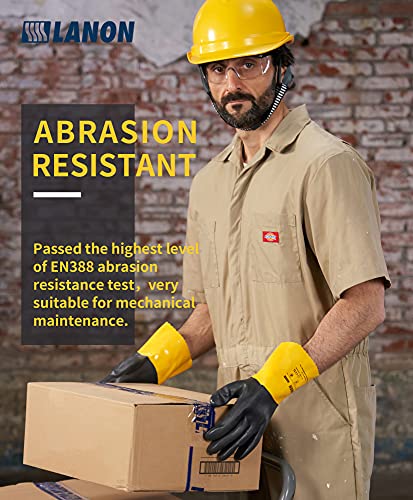 Lanon Pvc Chemical Gloves, Thick Rubber Work Gloves, Heavy-Duty, En 374/388, Acid, Alkali And Oil, Non-Slip, Large #TOP4