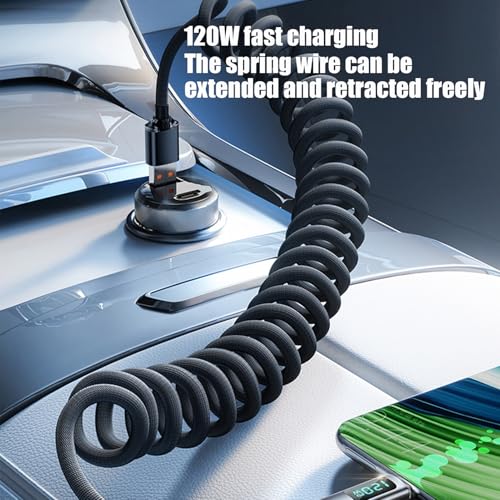 120W USB-C snellaadkabel met digitaal display, spiraal design, 0.4-1m, geschikt voor laptop, tablet, telefoon - Afbeelding 3