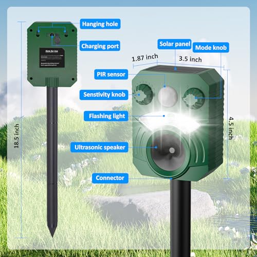 Image of Cat Repellent Outdoor Deer Repellent Device Dog Repeller Solar Animal Repellent Ultrasonic Squirrel Repeller Waterproof with Flashing Light Motion Activated Sensor 2 Pack (2 Pack Dark Green)