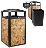 Alpine Outdoor Commercial Trash Can with Lid - 40 Gallon Heavy Duty Metal Garbage Can with Removable Bin, Locking Lid & a Modern Look in Park & High Traffic Areas (Black, Brown Stone Panels with Tray)