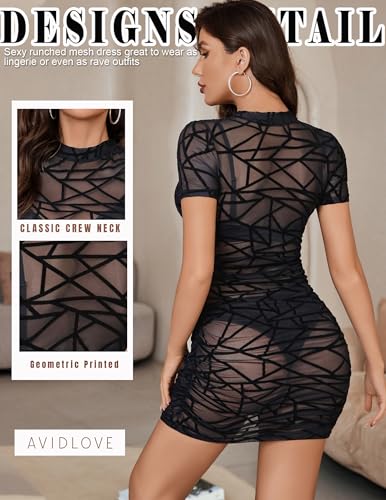 Image of Avidlove Women's Mesh Dress Sheer Lingerie Dresses Mock Neck Party Clubwear