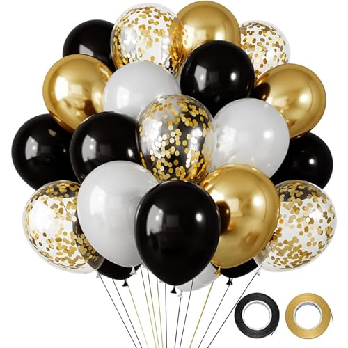 Black and Gold Balloons 100 Pieces 30cm Gold Black Balloon Birthday Decoration Balloons Wedding Decoration Party Decoration (Black Gold)