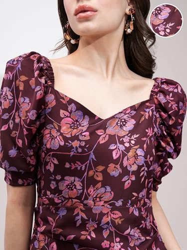 Image of Tokyo Talkies Womens Maroon Printed Knee Length Dress