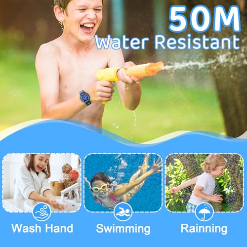 edillas kids watches boys digital 7 colors led lights 50m waterproof wristwatches for children students teenagers sport outdoor multifunctional with stopwatchalarm ages 7-15