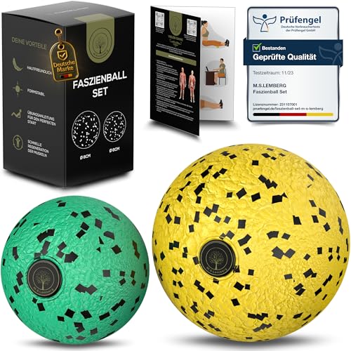M.S.Lemberg® Faszienball klein Set - Massageball für gezielte Selbstmassage von Faszien, Verspannungen, Triggerpunkt u.v.m. - Faszienkugel Massagekugel für Ganzkörper Massage - 2X Ball 8cm & 6cm