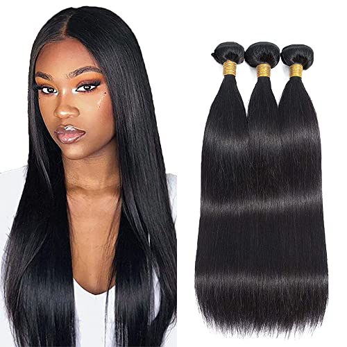 NiegMeag 18 20 22 Inch 8A Human Hair Bundles Straight Brazilian Virgin Hair 3 Bundles 300g Brazilian Straight Hair Weave 100% Unprocessed Virgin Remy Cheap Bundles Natural Color, 18 20 22 Bundle