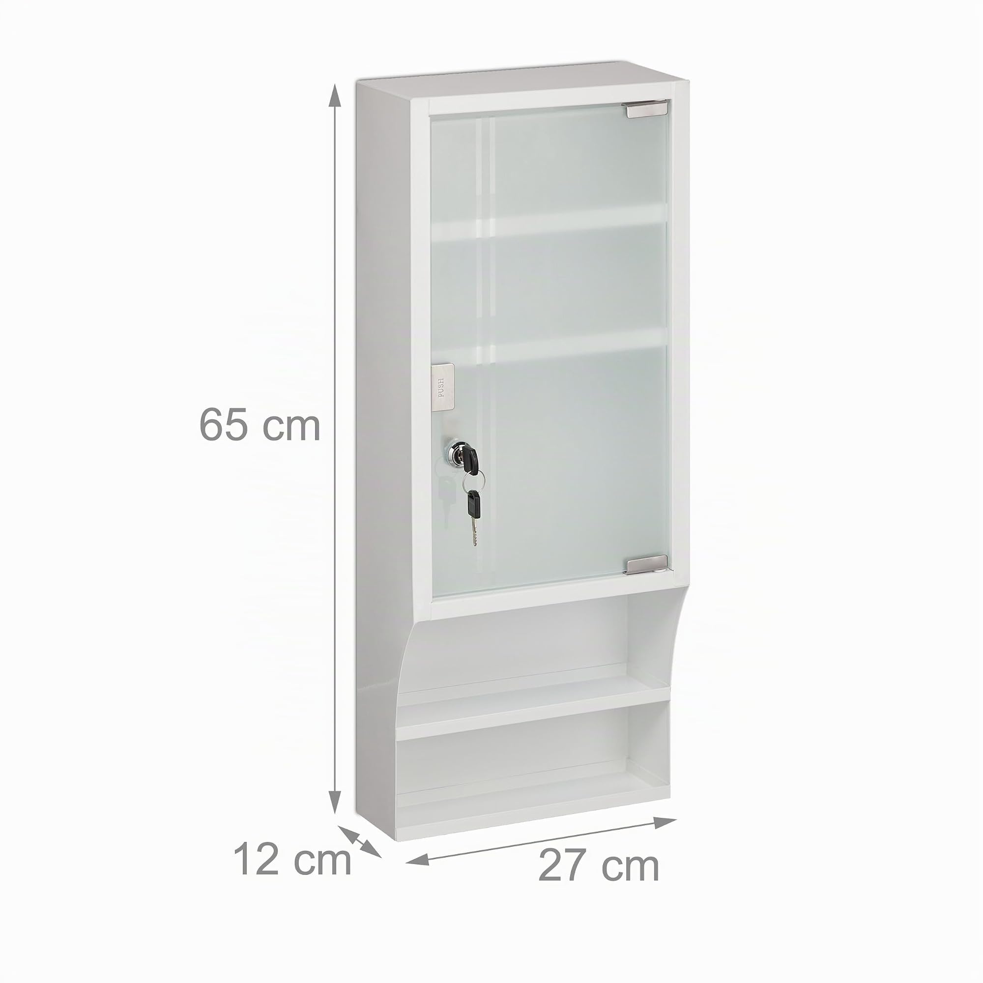 Relaxdays Armoire à Pharmacie, Porte en Verre, verrouillable, 5 Compartiments, HxLxP : 65x27x12 cm, à accrocher, Blanc