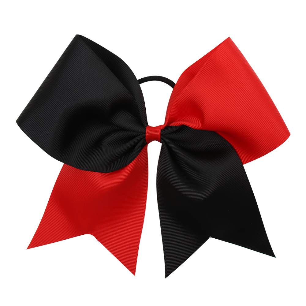 16 fiocchi per capelli grandi da 20,3 cm, elastici per coda di cavallo, fatti a mano, per cheerleader, adolescenti, ragazze e sport universitari (rosso/nero, 16 pezzi (confezione da 1)